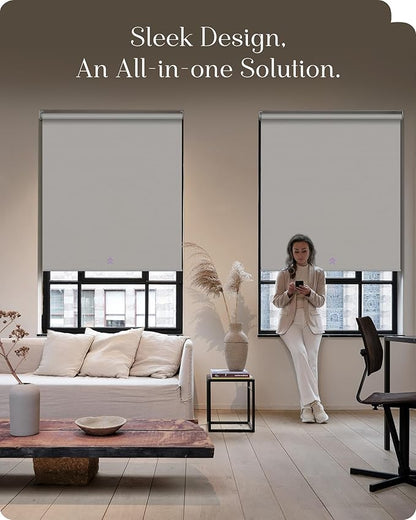 Graywind Smart Roller Shades 100% Blackout Window Blinds with APP Control Customized Automatic Shades for Home and Office(23" Wx72 H,White)