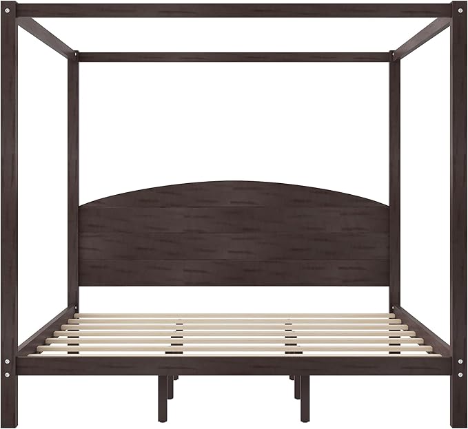 LUMISOL King Size Canopy Bed Frame with Headboard, Wood Platform Bed with Under Bed Storage, Four Poster Bed Frame with Slat Support Leg, No Box Spring Needed, Brown Wash