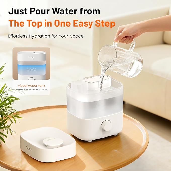Humidifiers for Bedroom, 2L Tank for 15H, 20dB Quiet Mist Time, Dual Nozzles, Auto Shut-Off, Rotate to Adjust Mist Intensity, Rapid Ultrasonic Humidification for Baby Nursery and Plant (White)