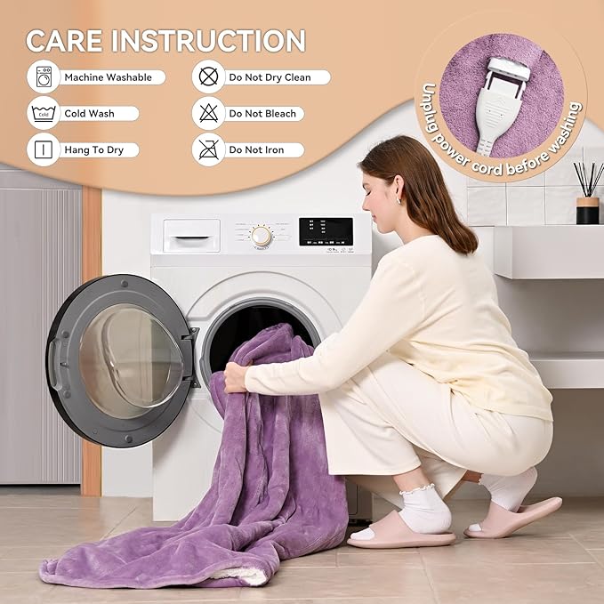 Heated Blanket Throw Electric Blanket 50''x60'' Heating Blanket with 9 Heating Levels 10 Timer Modes Auto-Off Fast Heating Overheat Protection ETL Certified Machine Washable Gift