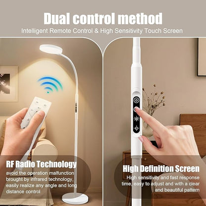 Daylight Floor & Desk Lamp – 11,000 Lux UV-Free Full Spectrum Light, 5 Color Temperatures & 10 Brightness Levels, 360° Adjustable Gooseneck Lamp for Home Office, Bedroom & Reading (White)