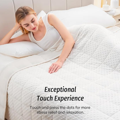 Wemore Minky Dot Weighted Blanket for Adults Queen Size 20 lbs, Soft Heavy Blanket for Stress Relief and Sleep Promotion, Breathable Blanket for All-Season with Glass Beads, White 60 x 80 inches