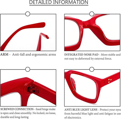 REAVEE 2 Pack Oprah Style Oversized Reading Glasses for Women Men Blue Light Blocking, Ladies Stylish Retro Square Large Computer Readers (Red/Brown Leopard 1.25x)