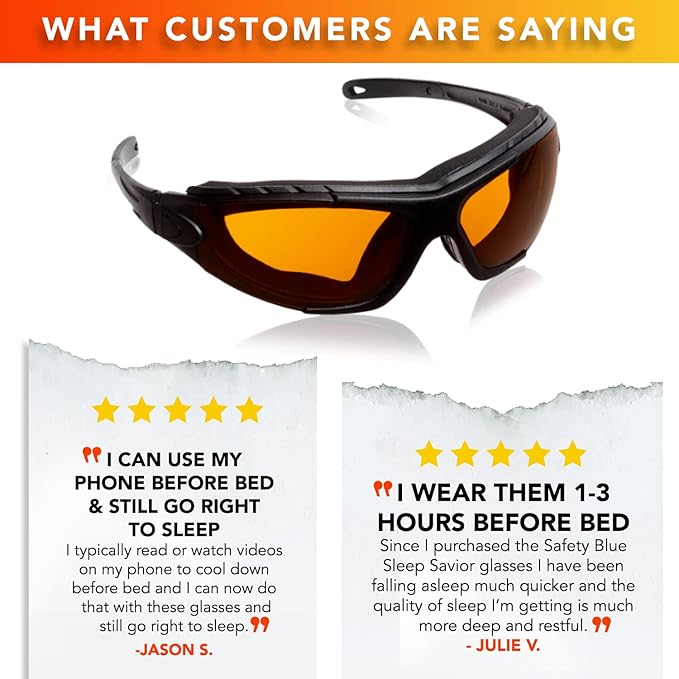 Sleep Savior Deluxe Amber Lens Glasses - Block Blue & Green Light, Boost Melatonin, Enhance Sleep Quality, Reduce Eye Strain, Interchangeable Strap, Padded for Ultimate Comfort