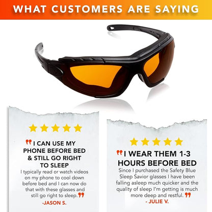 Sleep Savior Deluxe Amber Lens Glasses - Block Blue & Green Light, Boost Melatonin, Enhance Sleep Quality, Reduce Eye Strain, Interchangeable Strap, Padded for Ultimate Comfort