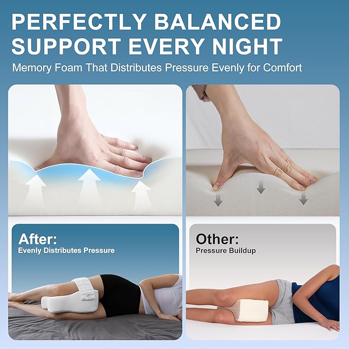Knee Pillow for Side Sleepers,Leg Pillows for Sciatica,Knees,HIPS,Joints Between Legs,Back Pain Relief When Side Sleeping Spine Alignment Support for Knee Surgery Recovery,Removable Strap