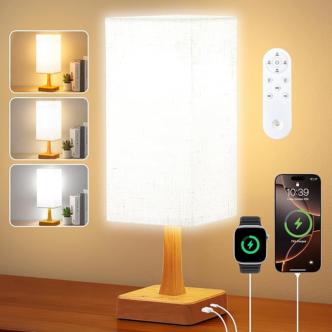 Light Therapy Lamp 10000 Lux Therapy Light with Remote, Upgrade Size, 3 Color Temperatures, 5 Brightness Level Full Spectrum Sunlight Lamp with USB C & A Ports Home/Office Use As Lift Mood, Grain, 24W