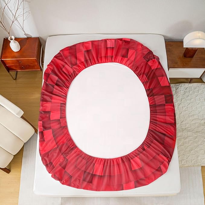 Pixel Grid Kids Full Size Fitted Sheet,Pixelated Video Game Gamepad Boys Girls Bed Sheets,Geometric Square Gaming Room Decor,Red Bedding Set,2 Pillowcases(No Flat)