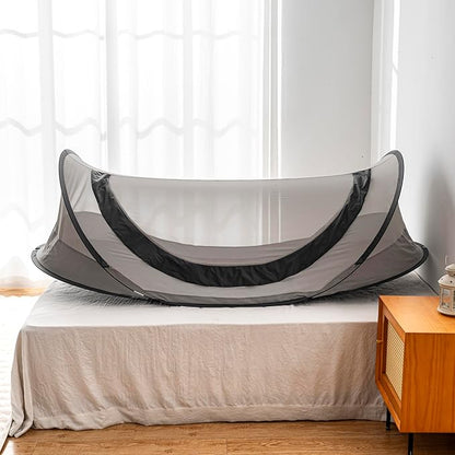 EMF Shielding Pop-up Tent for Bed & Travel - Portable Single Person Electromagnetic Field Protection Canopy, Silver Nylon Fabric with Carry Case