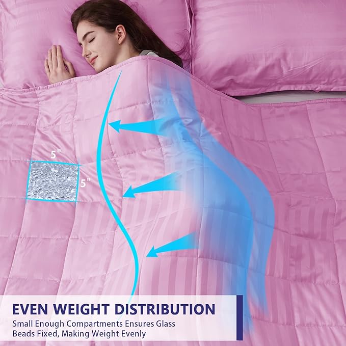 yescool Weighted Blanket for Adults (20 lbs, 48" x 72", Salmon Stripes) Heavy Blanket for Sleeping Perfect for 190-210 lbs, Twin Size Breathable Blanket with Premium Glass Bead, Machine Washable