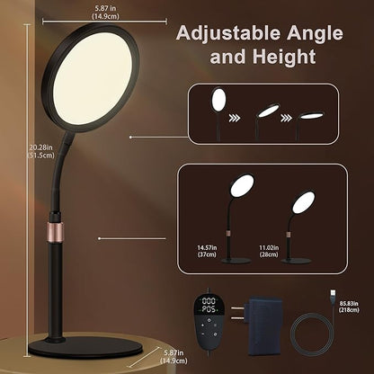 Light Therapy Lamp, UV-Free 10000 Lux Sun Therapy Light with 360° Gooseneck & 9 Brightness Happy Therapy Desk Lamp for Lift Mood (Black)