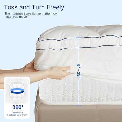Queen Mattress Topper,Extra Thick Mattress Pad Cover for Deep Sleep,3D+7D Snow Down Alternative Fill Overfilled Plush Pillow Top Mattress with 8-23 Inch Deep Pocket-White
