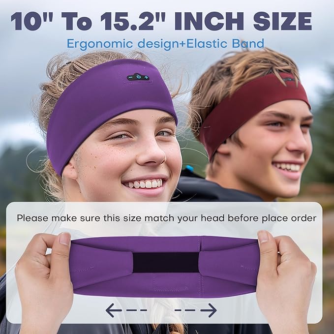 Sleep Headphones Bluetooth Headband for Side Sleeper, 17H Playtime, Wireless Headband Headphones with HD Stereo Speakers for Workout,Running,Yoga, Ideal Gifts for Men, Women, Teens, Black + Purple