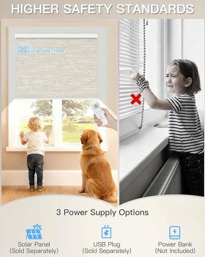 Motorized Roller Shade with Remote Control, Blackout Electric Shade for Windows Compatible with Alexa Google via Hub, Rechargeable Smart Window Blind Customized Size (Texture Light Coffee)