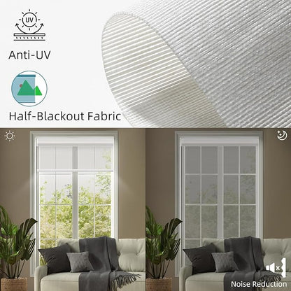 SmartWings Motorized Light Filtering Shades, 50% Blackout PVC Free Smart Blinds, Custom Size, Rechargeable Battery, Works with Matter/Apple HomeKit, Alexa, Thread/Zigbee, Remote Optional, 50% Pearl