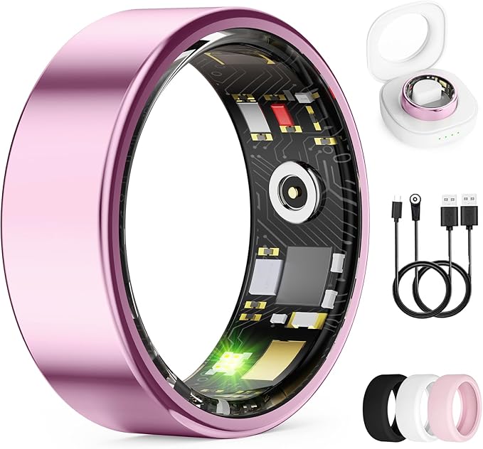 Smart Ring for Women & Men, Health Tracker Ring with Heart Rate, Blood Oxygen,Blood Pressure, IP68 Waterproof Fitness Ring, Sleep Tracker for iPhone and Android, No APP Fee (Lavender Pink, 10#)
