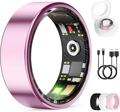 Smart Ring for Women & Men, Health Tracker Ring with Heart Rate, Blood Oxygen,Blood Pressure, IP68 Waterproof Fitness Ring, Sleep Tracker for iPhone and Android, No APP Fee (Lavender Pink, 10#)