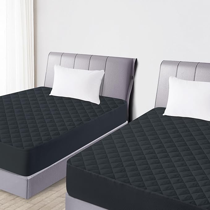 Quilted Fitted Twin Mattress Pad Cover, Waterproof Mattress Protector, Deep Pocket Elastic Fits Up to 18'', Breathable Soft Alternative Filling Mattress Pad (2 Pack)