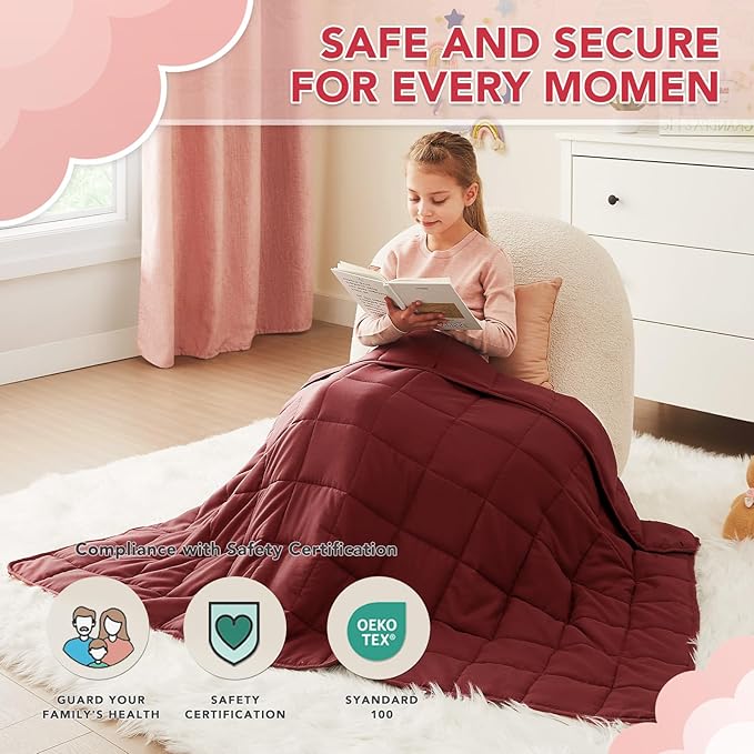 CuteKing Weighted Blanket - Weighted Blanket with Premium Glass Beads - Breathable Heavy Blanket for Comfort Sleep - Thick Blanket All Season (10lbs, 50"x60", Claret Red)