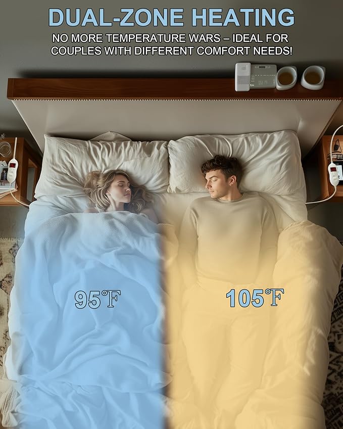 Heated Mattress Pad Queen Size - Electric Mattress Pad with Dual Control, Soft Blanket, Bed Warmer Heater Sheets, 8 Heating Settings,1/2/10 Hours Auto Shut Off, 60" x 80"(Argyle White, Queen)