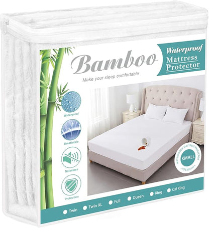Twin Size Cooling Waterproof Mattress Protector Pad Bed Cover,Breathable Fitted Sheet Style Deep Pocket Soft Noiseless Waterproof Matress Protector Twin for Bed Kids Adults White