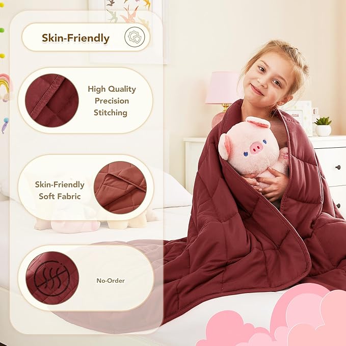 CuteKing Weighted Blanket - Weighted Blanket with Premium Glass Beads - Breathable Heavy Blanket for Comfort Sleep - Thick Blanket All Season (7lbs, 40"x60", Claret Red)