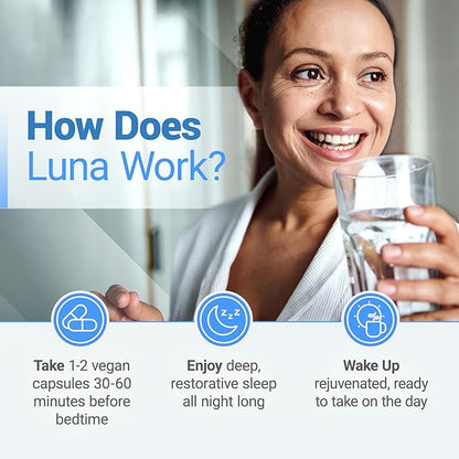 Nested Naturals Luna Sleep Supplement, Melatonin Free, Non-Habit Forming Herbal Sleep Supplement, Adult Bedtime Support, Help Sleeping w/Chamomile, Valerian, L-Theanine, 60 Vegan Capsules