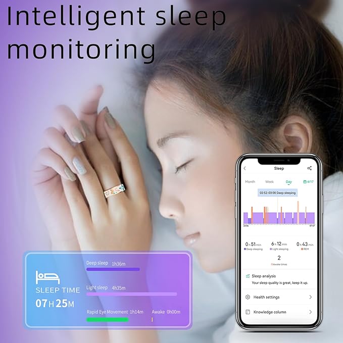 Smart Ring for Women Health Ring Fitness Ring with Enamel Fitness Tracker with Heart Rate Monitoring Sleep Monitor Distance Pedometer Calorie No Subscription Fee for Android iOS
