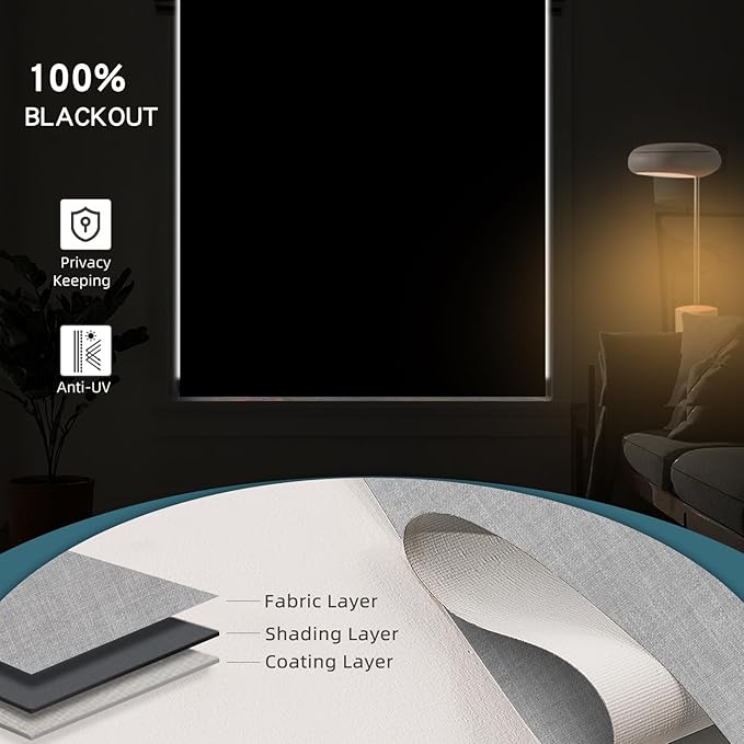 Motorized Roller Shade, 100% Blackout Smart Window Blinds Work with Homekit, Alexa, Google Home, Remote Control, Electric Blinds with USB/Solar Pannel Charging,Gentle Pale Grey