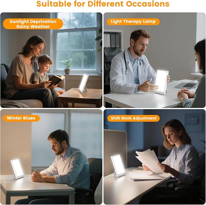 Light Therapy Lamp - 10000 Lux, 3 Light Colors, USB-Powered, Slim Design with Memory Recall, Adjustable Brightness Desk Lamp for Office, Home, or Travel (Wired Only).