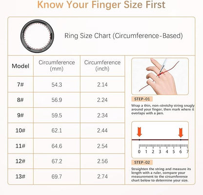Fit Ring for Women Men, Ring Health Tracker with Heart Rate,Blood Oxygen,Heart Rate Variability, Stress, Sleep Monitor, Step Counter, Smart Ring for iPhone & Android, No Subscription Fee (Black, 11#)