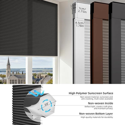 ZSTARR Motorized Skylight Shades Blackout Cellular Honeycomb Electric Blinds with Solar Panel Cordless Rechargeable with Remote for Roof and Slanted Windows Custom Size (LF Charcoal)