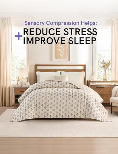 YnM 20lbs Weighted Blanket for Adults, Linen Heavy Bed Throw Blanket with Cooling Glass Beads for All Season Use, Ideal for ~190lbs (60x80 Inches, Queen, Damask)