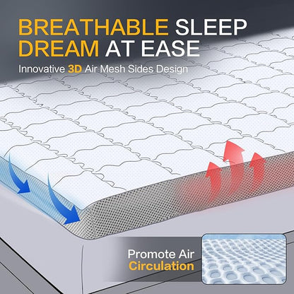 SAPHREAS Memory Foam Mattress Topper Queen Size, 3" Cooling Gel Memory Foam and 1" Soft Ventilated Mattress Pad Cover, Back Pain & Pressure Relief, 5-Zone Egg Crate Bed Topper
