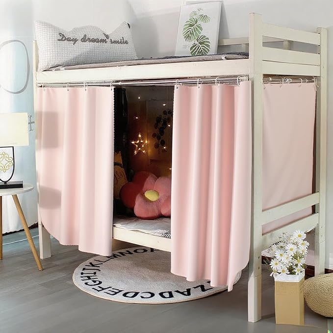 Thickened Bed Curtain Blackout Dorm Sleep Cloth Bed Canopy Bunk Bed Curtains for Bottom Pink 2PCS