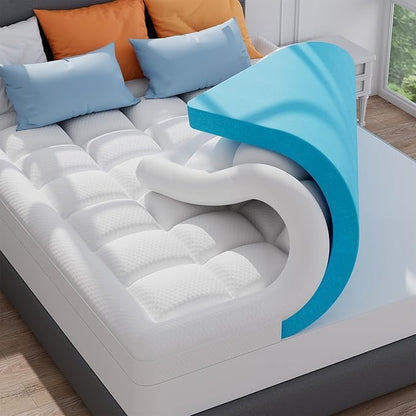 ELEMUSE Twin Size Dual Layer 3 Inch Memory Foam Mattress Topper, Breathable Pillow Top Mattress Pad with Deep Pocket, Enhanced Support, Non-Slip Design & Removable & Washable