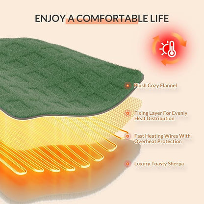 HOMLYNS LuxeHeat Heated Blanket Throw, Soft Flannel Sherpa, Electric Blanket 5 Heat Settings, Fast Heating, Heating Throw Blanket 3 Hours Timer Auto Shut Off, Machine Washable, 50×60 Inches, Green