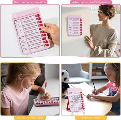 Chore Chart for Kids, Visual Schedule for Kids with Autism, Chart Board with 6 Reusable Sheets, Routine Chart Dry Erase Board, Magnetic Chore Chart for Fridge, Desk, Home - Pink