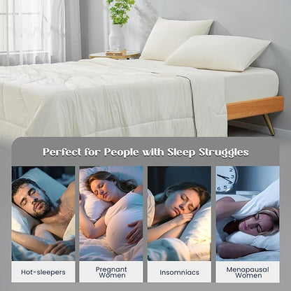 Dream Valley Outlast® Queen Cooling Comforter, NASA-Grade Instant Cooling Blanket for Hot Sleepers, Luxurious Comforter for All Season, Ivory, 90"x90"