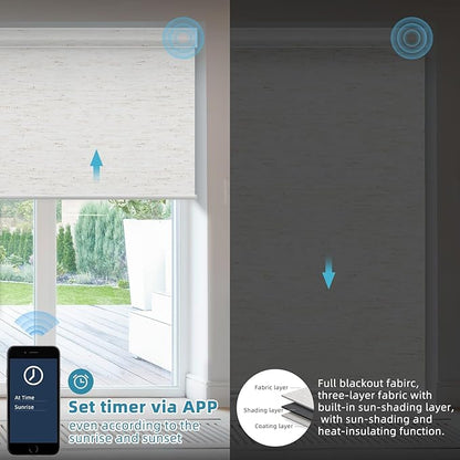 SmartWings Motorized Smart Blinds with Remote, Custom Automatic 100% Blackout Roller Shade Compatible with Alexa/Homekit/Google, Electric Smart Blinds for Indoor Windows, Linen White