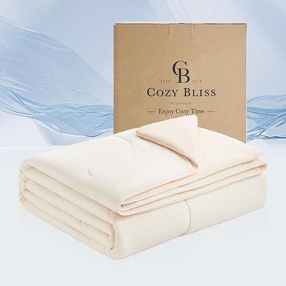 Cozy Bliss x Sorona® Viscose Natural Fiber Cooling Comforter Queen Size, Reversible Silky Smooth Cooling Blanket with Q-Max＞0.45 for Hot Sleepers & Night Sweats, Ivory White, 90"x90"