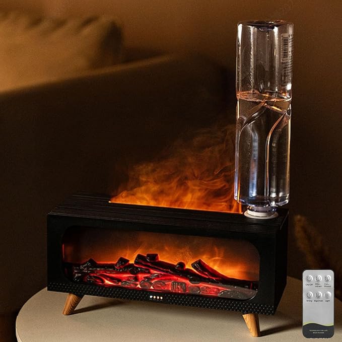 Fireplace Flame Air Diffuser Humidifier,7 Colors Aromatherapy Essential Oil Diffuser, Ultrasonic Cool Mist Humidifier with Remote,2 Gears Timer Shutdown,Can Connect to Water Bottle for Home Yoga (a1)
