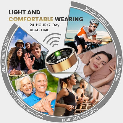 Smart Ring for Women Men, Health Tracker with Heart Rate/Blood Oxygen/Blood Pressure/Sleep Monitoring/Step Counting, IP68 Waterproof Fitness Ring (Black, 9#)