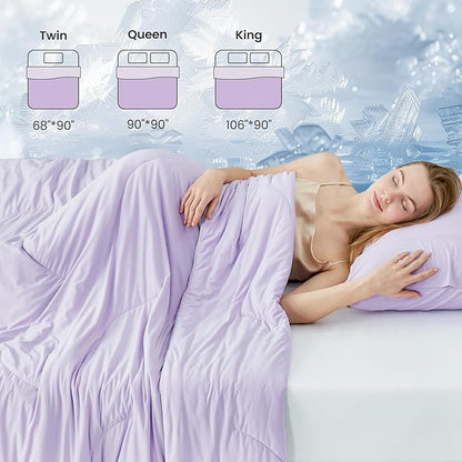 Cozy Bliss Deluxe Dual-Sided Cooling Comforter Twin Size, Ultra-Soft Lightweight Breathable Silky Cooling Blankets with Q-Max>0.45 for Bedroom, Hot Sleepers & Night Sweats, Lavender Purple, 68"x90"