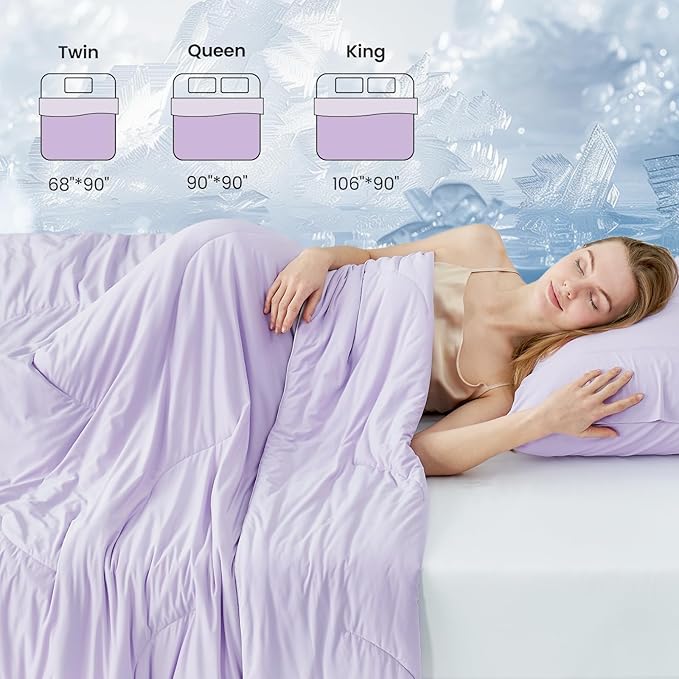 Cozy Bliss Deluxe Dual-Sided Cooling Comforter Queen Size, Ultra-Soft Lightweight Breathable Silky Cooling Blankets with Q-Max>0.45 for Bedroom, Hot Sleepers & Night Sweats, Lavender Purple, 90"x90"