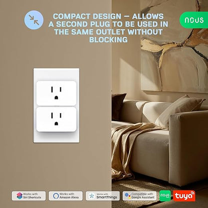 NOUS Wi-Fi Smart Plug 15A, Dual-Band 2.4GHz & 5GHz, Energy Monitoring, Compatible with Alexa, Google Home, Tuya Smart App, Remote Control, Timer, Compact Design, Smart Outlet, 2 Pack