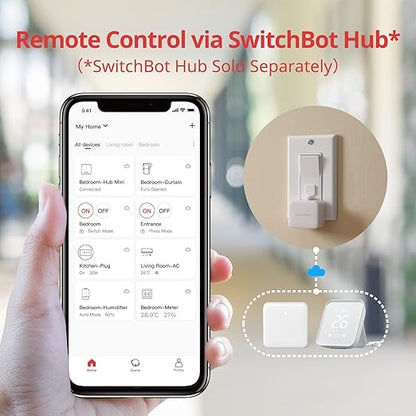 Switchbot Smart Switch Button Pusher (Bluetooth) – Fingerbot for Rocker Switch/One-Way Buttons, App Timer Control, No Wiring, Optional Hub Required for Voice/Remote, White, 2 Packs