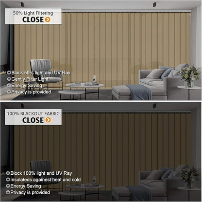 Cordless Vertical Blinds Window Blind, Blackout Fabric Vertical Blind, Energy Saving UV Protection Noise Reduce Vertical Blinds for Sliding Glass Doors, Patio Doors, Pure Stone