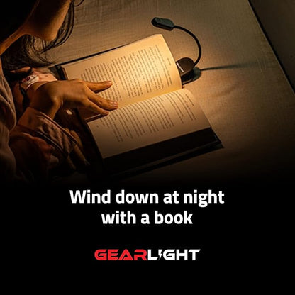 GearLight Rechargeable Book Light for Reading in Bed - Adjustable LED Clip-on Lamp with 3 Light Modes - Rechargeable, Flexible Neck Reading Light for Books, Laptops, and More - Black - (Pack of 2)