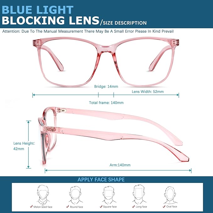 Blue-Light Blocking Glasses Computer Reading/Gaming/TV/Phones Glasses Fashion Anti Eyestrain UV Glasses for Women Men（B8 Douhua + Pink）
